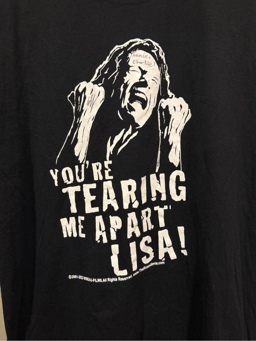 Tommy Wiseau 2005 Graphic You're tearing me apart Lisa Tee with White Print image 2
